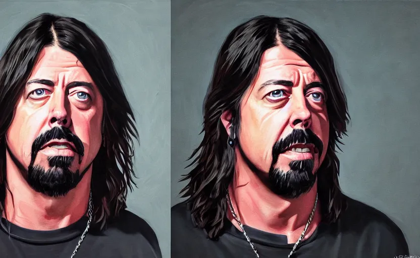 Image similar to dave grohl in gta v covert art painted by stephen bliss, centered, uncropped, full body, symmetrical face, crispy, trending on artstation, deviantart