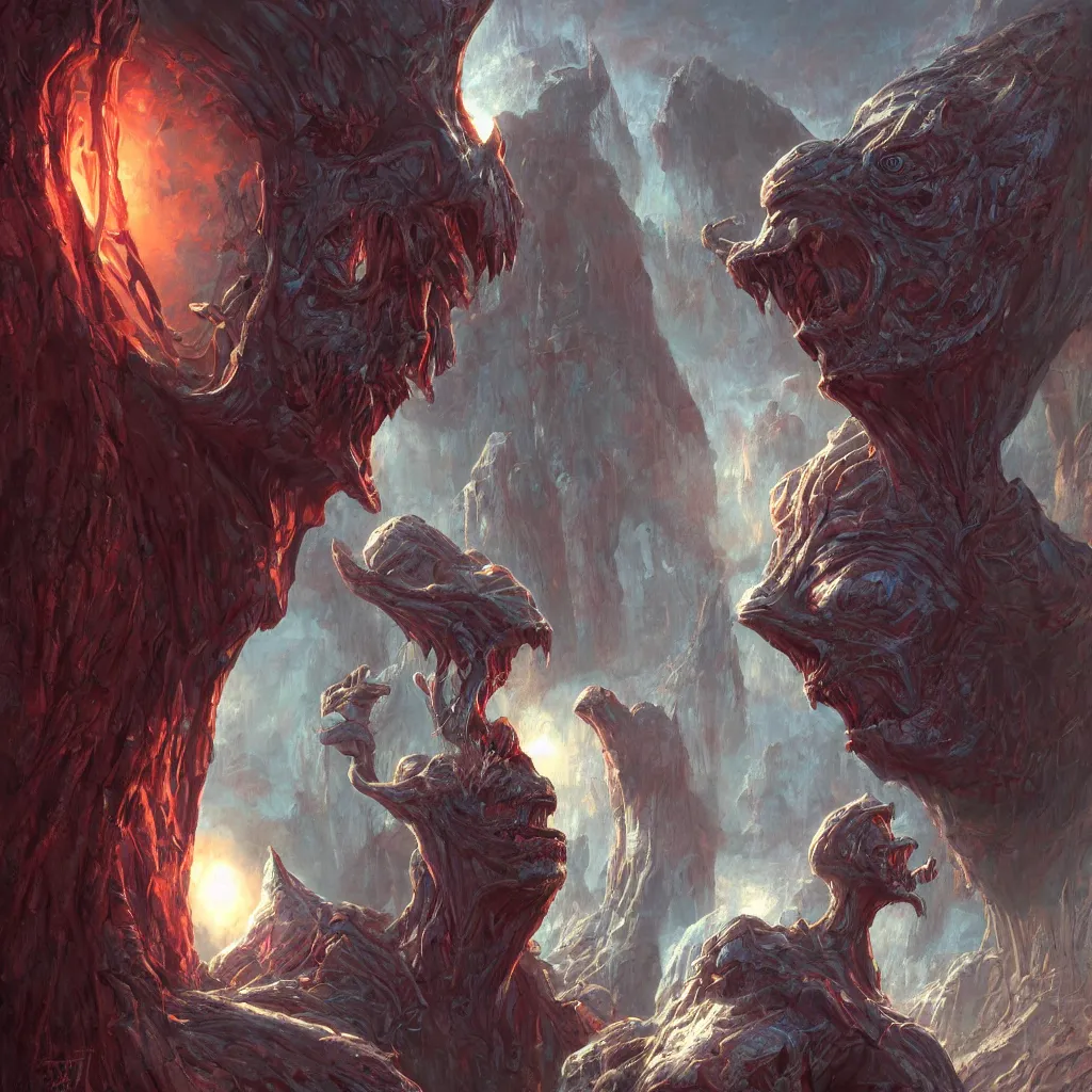 Image similar to bright, colorful, realistic, detailed from Elder Scrolls: shivering isles concept art Geiger and Beksiński alien portrait backlighting, kodachrome, high contrast, highly detailed, sharp focus, digital painting, concept art, illustration, trending on artstation, comic book by Alex Ross and Adam Adamowicz cover art