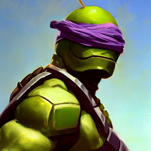 Image similar to greg manchess portrait painting of armored donatello of tmnt as overwatch character, medium shot, asymmetrical, profile picture, organic painting, sunny day, matte painting, bold shapes, hard edges, street art, trending on artstation, by huang guangjian and gil elvgren and sachin teng