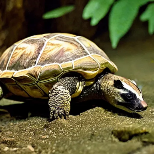 Image similar to hybrid between a badger and a turtle, new species, science experiment, National Geographic photo, 35mm film, nature photography, has science gone too far