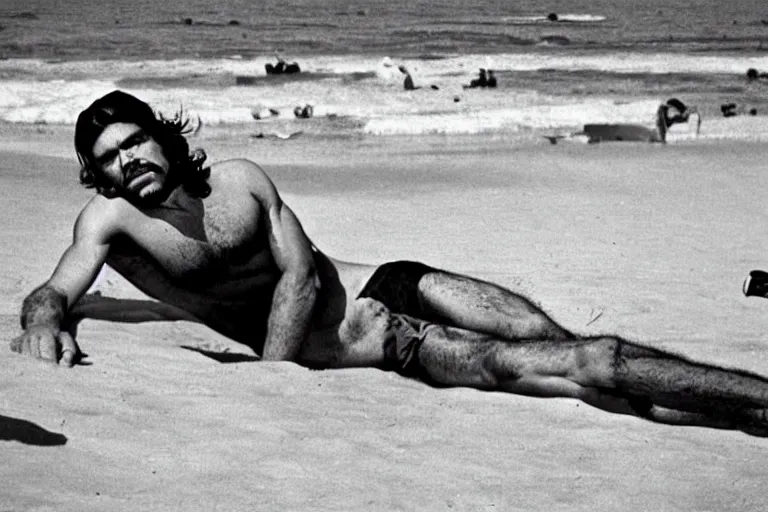 Image similar to Che Guevara taking a sunbath at the beach, 1932 photograph