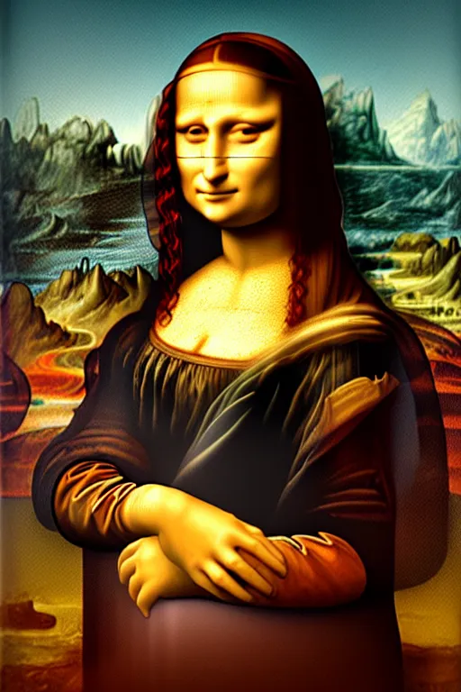 Prompt: cyborg mona lisa by leonardo da vinci, ultra detailed, 4 k