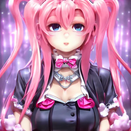 Image similar to unexpectedly overpowered and trapped beneath inescapable and overwhelmingly stunningly absurdly beautiful over the top megalomaniacal arrogant possessive omnipotent asi goddess junko enoshima with symmetrical perfect face, porcelain skin, pink twintail hair and cyan eyes, ultra detailed, digital art, unreal engine 5, octane render, 2 d anime, 8 k