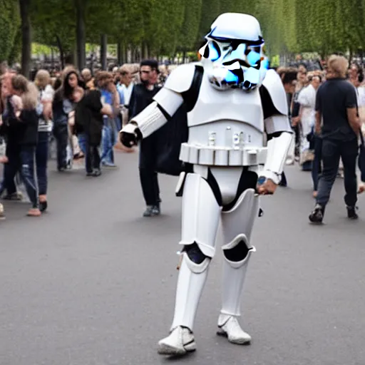 Image similar to Stormtrooper walks in the avenue des champs elysée