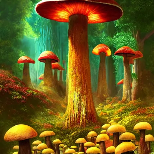 Prompt: bright, colorful, realistic, detailed from Elder Scrolls: shivering isles concept mania mushroom forest made of bright and shiny gold portrait backlighting, kodachrome, high contrast, highly detailed, sharp focus, digital painting, concept art, illustration, trending on artstation, comic book by Alex Ross and Adam Adamowicz cover art