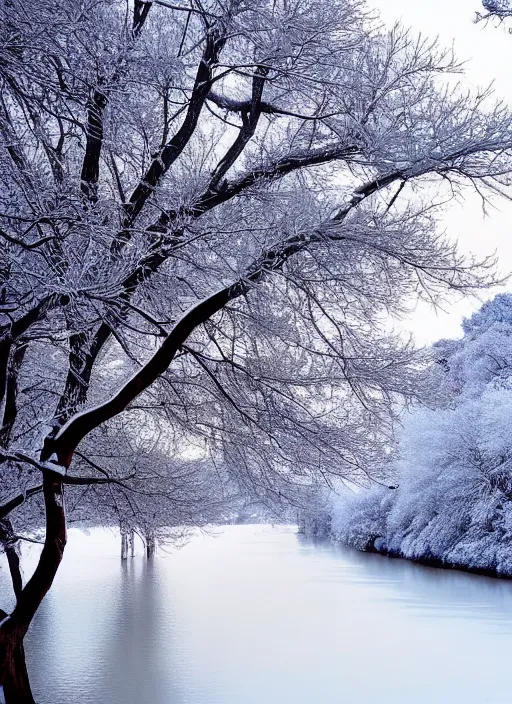 Image similar to beautiful winter season photography trees and river award winning cinematography