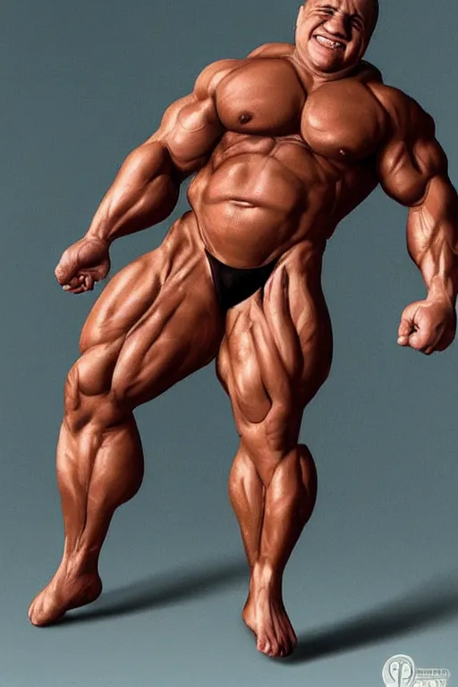 Prompt: muscular danny devito, danny devito bodybuilder, photorealistic, highly detailed,