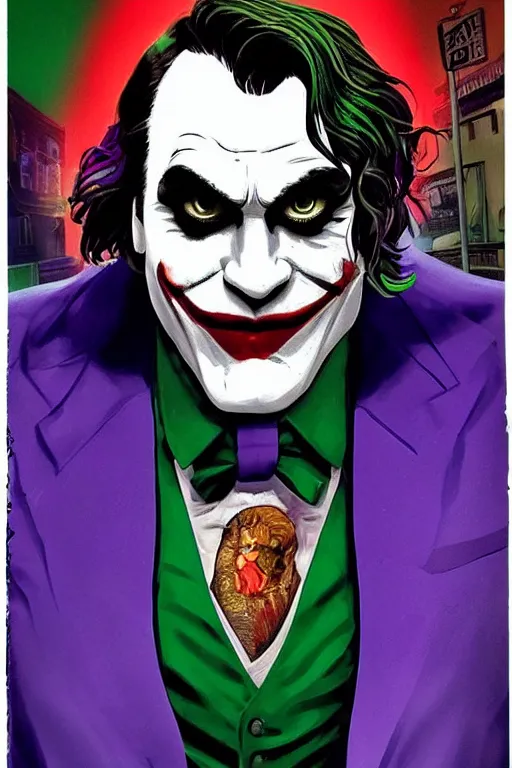 Prompt: joaquin phoenix joker comic book cover issues 2 0, delete duplicated object content!!!!, violet polsangi pop art, gta chinatown wars art style, bioshock infinite art style, incrinate, realistic anatomy, hyperrealistic, 2 color, white frame, content balance proportion