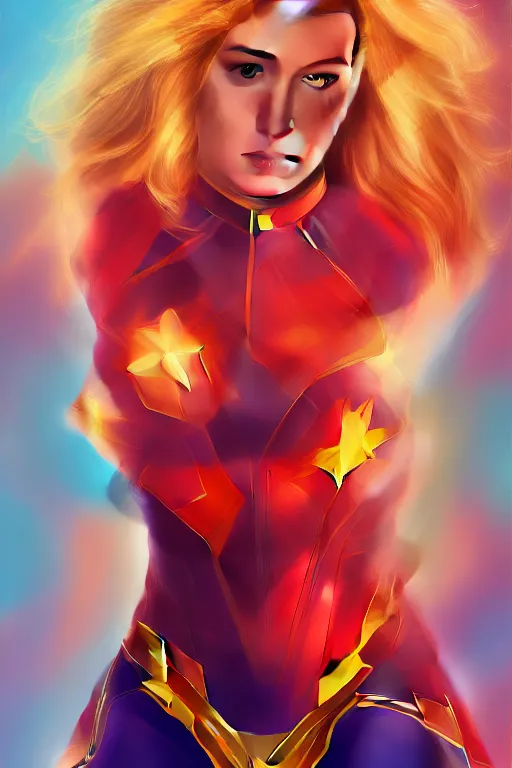 Image similar to Blake Lively as Captain Marvel high quality digital painting in the style of LIto, Junji