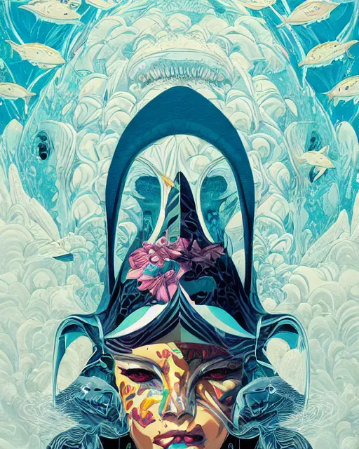 Image similar to Tristan Eaton, victo ngai, peter mohrbacher, artgerm portrait of a shark