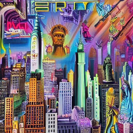 Prompt: new york city by h. r. giger and lisa frank
