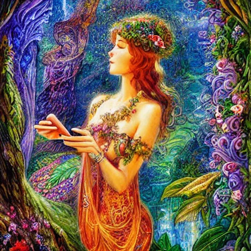 Prompt: a nature goddess checking her cell phone by josephine wall, high resolution