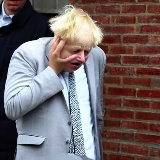 Prompt: Boris Johnson crying because someone has taken the last biscuit