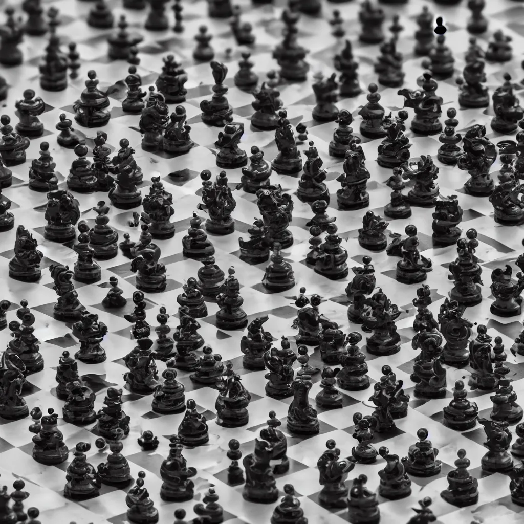 Prompt: closeup shot of black demon creatures versus white Angelic creatures as chess pieces on chessboard resembling battle field, fire and smoke effect, cinematic lighting, photo realistic image, 4K, super detailed, cinematic look