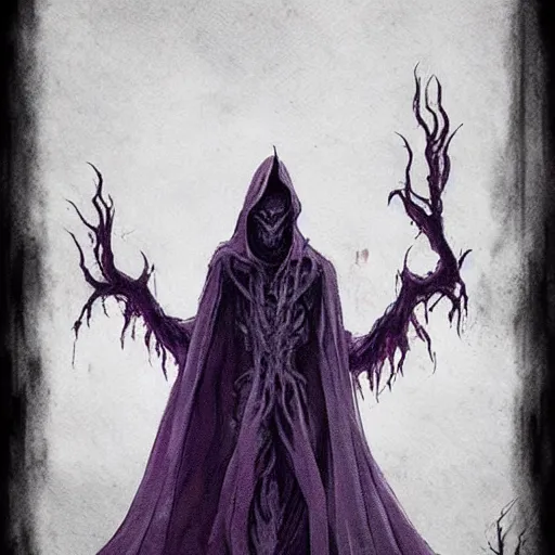 Image similar to concept designs for an ethereal wraith like figure with a squid for a head that has latched onto a human host and wearing a cloak like a bat that floats around collecting vials and jars for unknown reasons like a crow would and that hides amongst the shadows for the resident evil game franchise with inspiration from the franchise Bloodborne and the mind flayer from stranger things on netflix