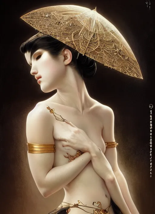 Image similar to soft and lustrous ivory ebony geisha organic cyborg, diffuse lighting, fantasy, intricate, elegant, highly detailed, lifelike, photorealistic, digital painting, artstation, illustration, concept art, smooth, sharp focus, art by john collier and albert aublet and krenz cushart and artem demura and alphonse mucha