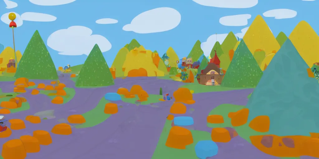 Prompt: low to the ground landscape screenshot from ben and holly's little kingdom