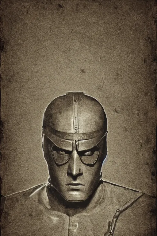 Image similar to snake eyes from g. i. joe, portrait, full body, symmetrical features, silver iodide, 1 8 8 0 photograph, sepia tone, aged paper, sergio leone, master prime lenses, cinematic