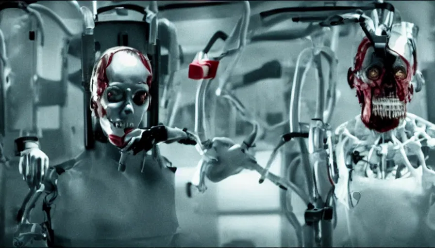 Image similar to big budget horror movie about cyborgs performing illegal organ transplants