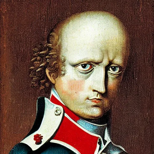 Image similar to a potrait of napoleon, in the style of Hieronymus Bosch.