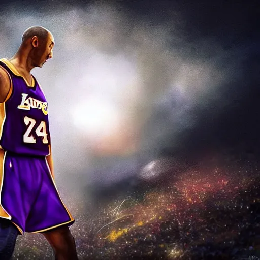 Image similar to kobe bryant kissing a giant turtle in heaven, hyper realistic, side view, digital art, amazing detail, artstatiom, cgsociety, epic art