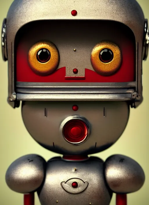 Image similar to highly detailed closeup portrait of a cute tin toy retro robot, nicoletta ceccoli, mark ryden, lostfish, earl nore, hyung tae, frank frazetta, global illumination, god rays, detailed and intricate environment