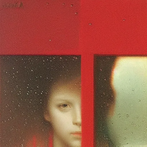 Image similar to rain on a red cube by paul delaroche