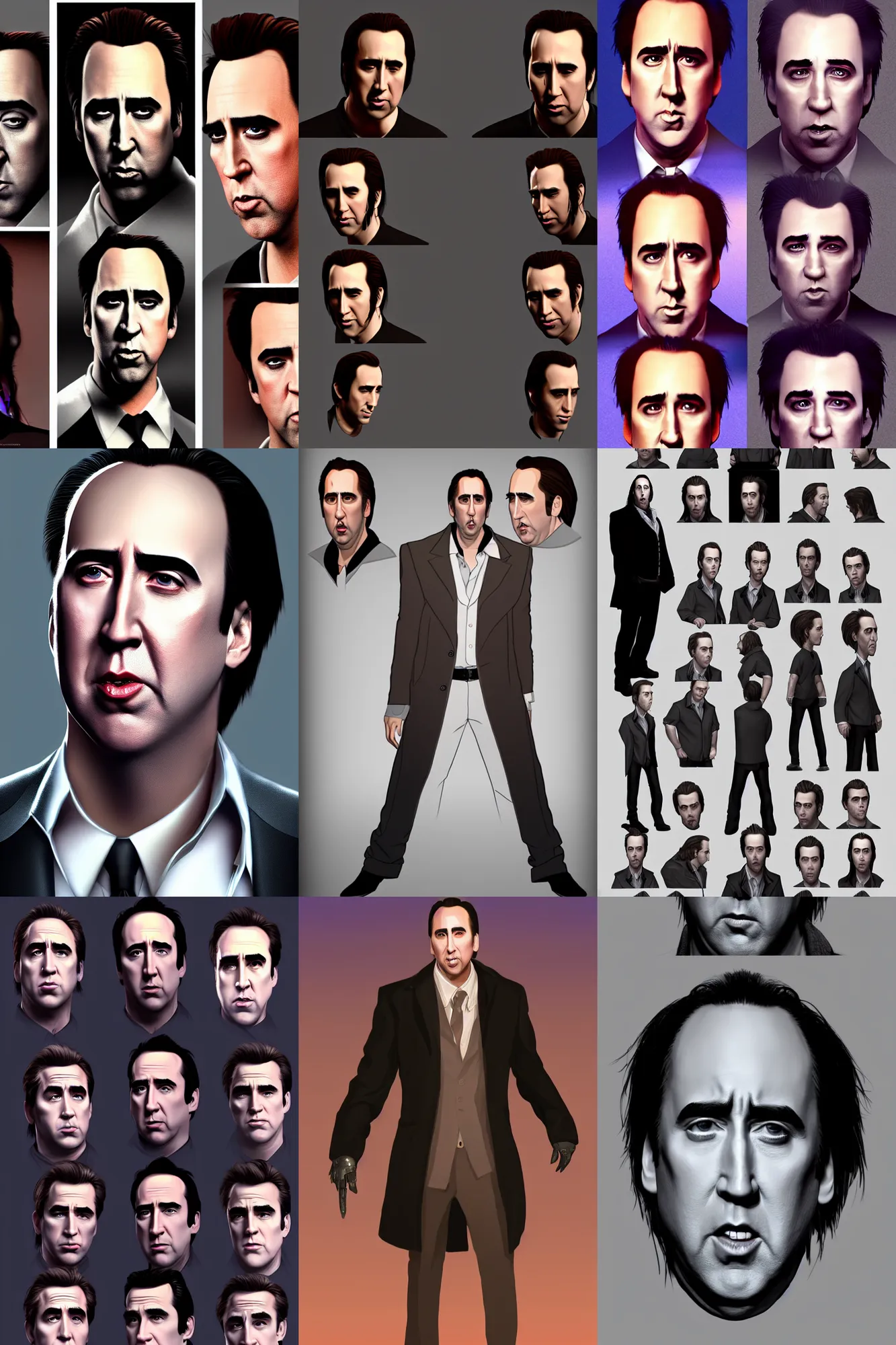 Prompt: full body nicholas cage playing every character in Twilight, looking at camera, elegant, stylish, fantasy, extremely detailed, artstation, smooth, sharp focus, stunning lighting