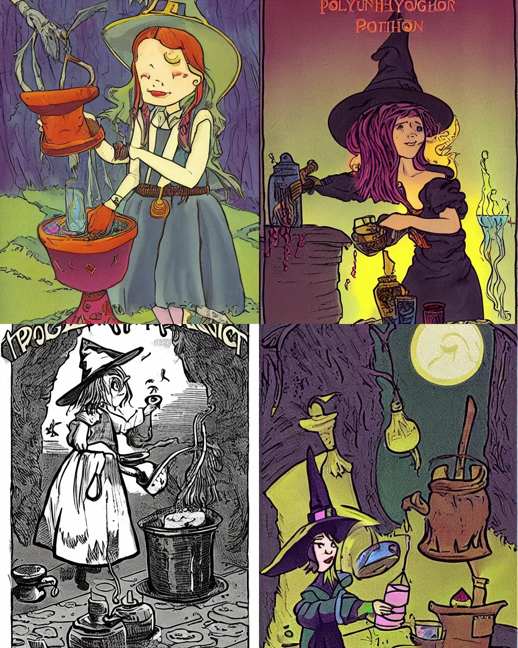 Prompt: a young witch making potions, by phil foglio