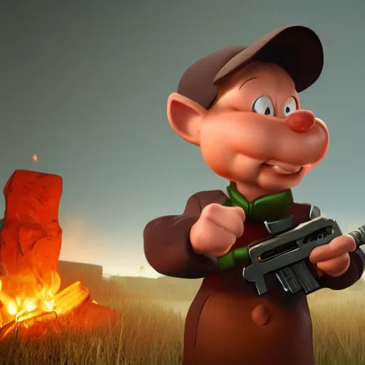 Image similar to Elmer Fudd from Loony Tunes in Doom, rip and tear, video game, trending on ArtStation, 4k, high definition