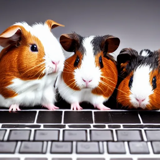 Image similar to photo of cute guinea pigs standing on a computer keyboard, stock art, trending on artstation, detailed, studio lighting