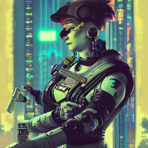 Prompt: Lofi vaporwave cyberpunk sci-fi cyberpunk tank crew, Pixar style, Tristan Eaton, Stanley Artgerm, Tom Bagshaw