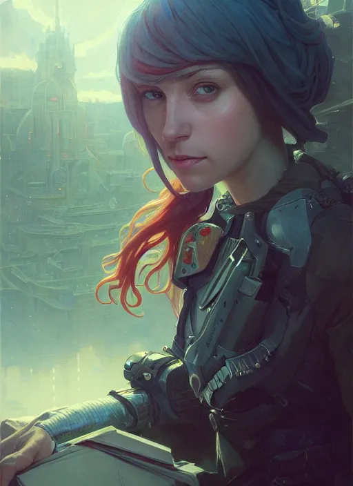 Image similar to Highly detailed portrait of Sabine Wren, Stephen Bliss, unreal engine, fantasy art by Greg Rutkowski, Loish, Rhads, ferdinand knab, Makoto Shinkai and Lois van baarle, ilya kuvshinov, rossdraws, Tom Bagshaw, alphonse mucha, global illumination, radiant light, detailed and intricate environment