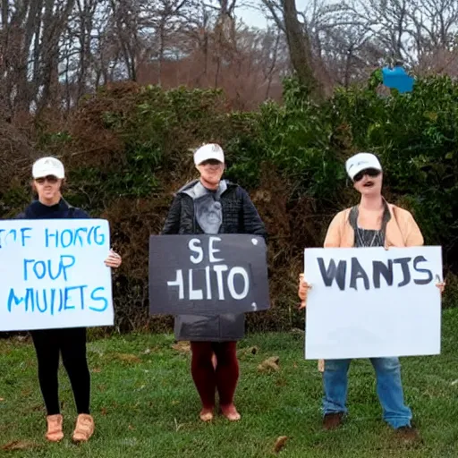 Prompt: 3 chickens holding signs