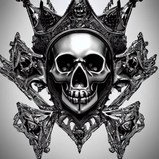 Image similar to skull queen with an origami crown, hints of silver jewelry, gothic, eerie, intricate detail, dramatic lighting, mist, grey, 4k