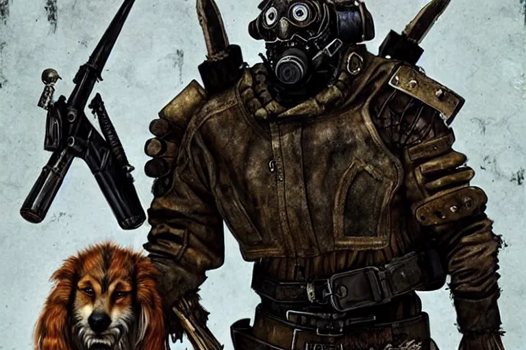 Image similar to a good ol'hound dog fursona ( from the furry fandom ), heavily armed and armored facing down armageddon in a dark and gritty version from the makers of mad max : fury road. witness me.