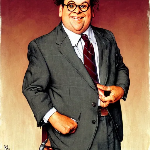 Prompt: Norman Rockwell portrait of Jason Alexander as George Costanza with glasses