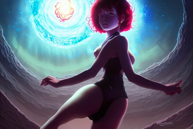 Image similar to azathoth girl save the earth, occlusion shadow, specular reflection, rim light, unreal engine, artgerm, artstation, art by hiroaki samura and ilya kuvshinov and ossdraws, intricate, highly detailed 8 k, surrealistic fantasy illustration, cosmic horror, box office hit, movie poster