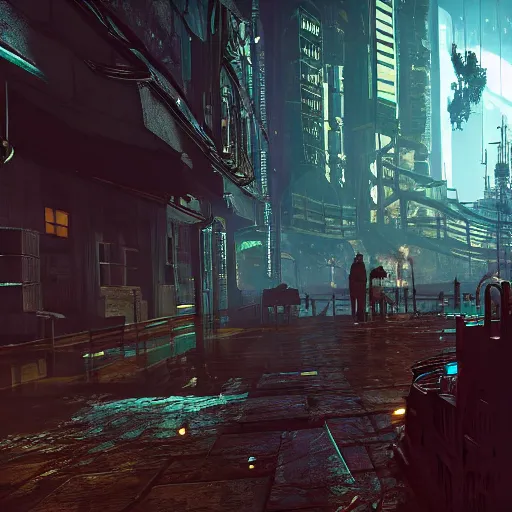 Image similar to the witcher in the style of cyberpunk, screenshot