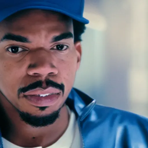 Image similar to a cinematic film still of Chance The Rapper starring in Blue Streak (1999), shallow depth of field