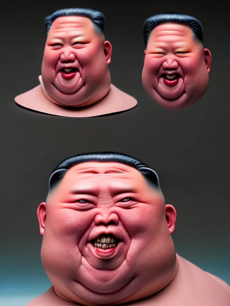 Prompt: hyperrealistic rendering, fat smooth cronenberg flesh monster kim jong - un by donato giancola and greg rutkowski and wayne barlow and zdzisław beksinski, eyeballs, product photography, action figure, sofubi, studio lighting, colored gels, colored background