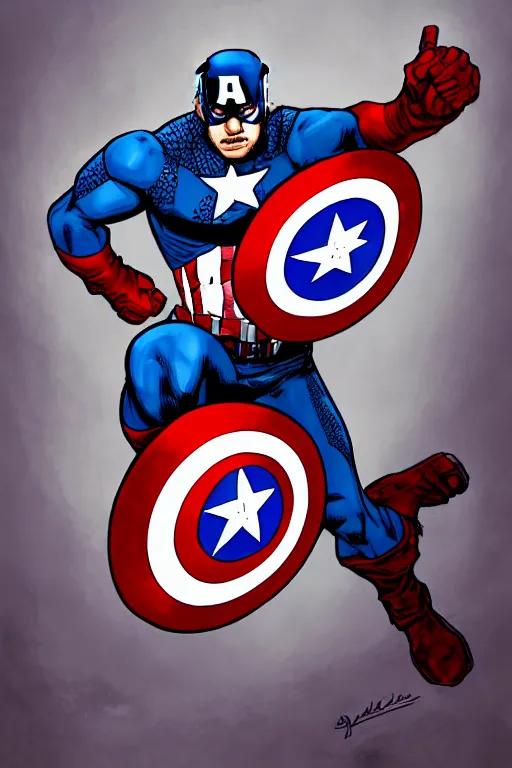 Prompt: Captain America high quality digital painting in the style of Alan Davis