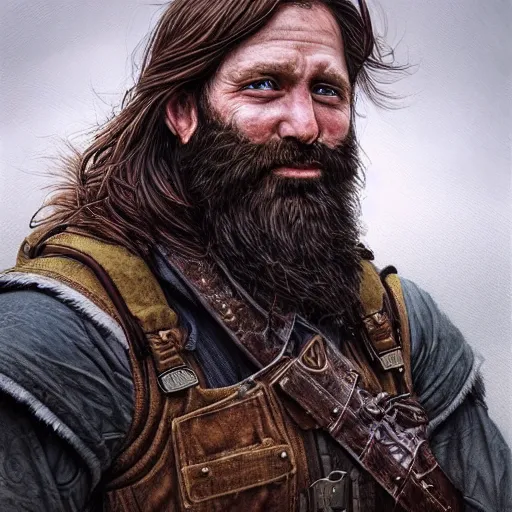 Prompt: portrait of a rugged ranger, 35 years old, beard, male, masculine, upper body, red hair, long hair, soft hair, D&D, fantasy, intricate,fantasy genre, magic, elegant, highly detailed, digital painting, artstation, concept art, matte, sharp focus, illustration, art by Artgerm and Greg Rutkowski and Alphonse Mucha