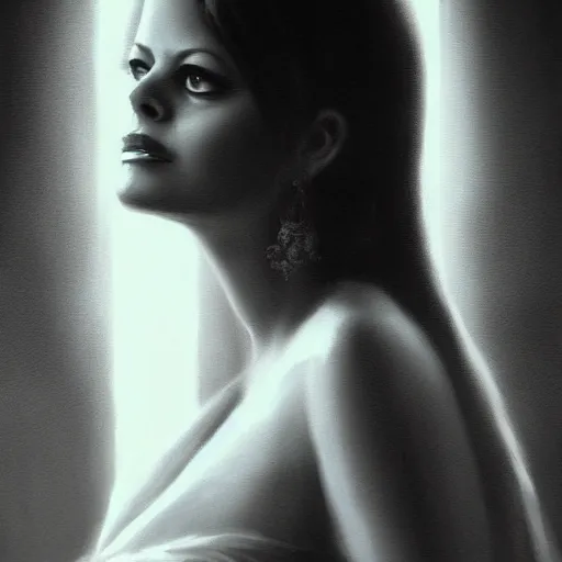 Image similar to closeup portrait of a young and beautiful claudia cardinale, dramatic light, gorgeous view, depth, high detail, digital art, painted by greg rutkowski and seb mckinnon, by tim burton, trending on artstation