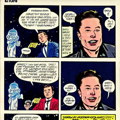 Image similar to vintage comic if elon musk