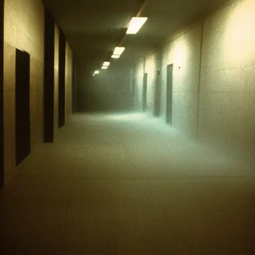 Image similar to Beautiful cameraphone 2000s, soft liminal Photograph of foggy hallway pool
