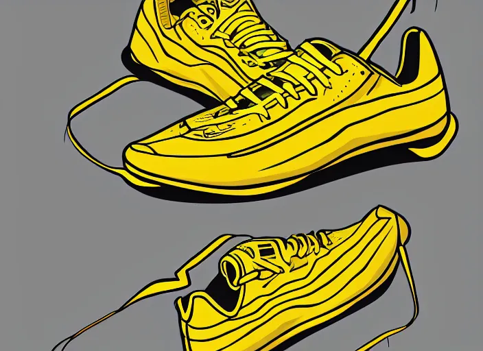 Image similar to sneaker concept, wth short golden lines, yellow details, highly detailed, digital art, sharp focus, trending on art station, anime art style