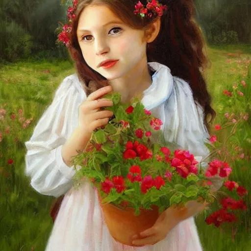 Image similar to portrait of girl dressed in white clothes countryside country style country house fantasy character portrait painting