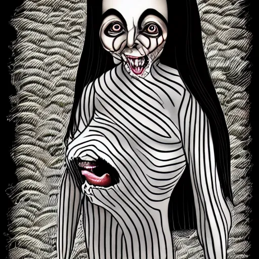 Prompt: a distorted and disfigured woman, in the style of junji ito