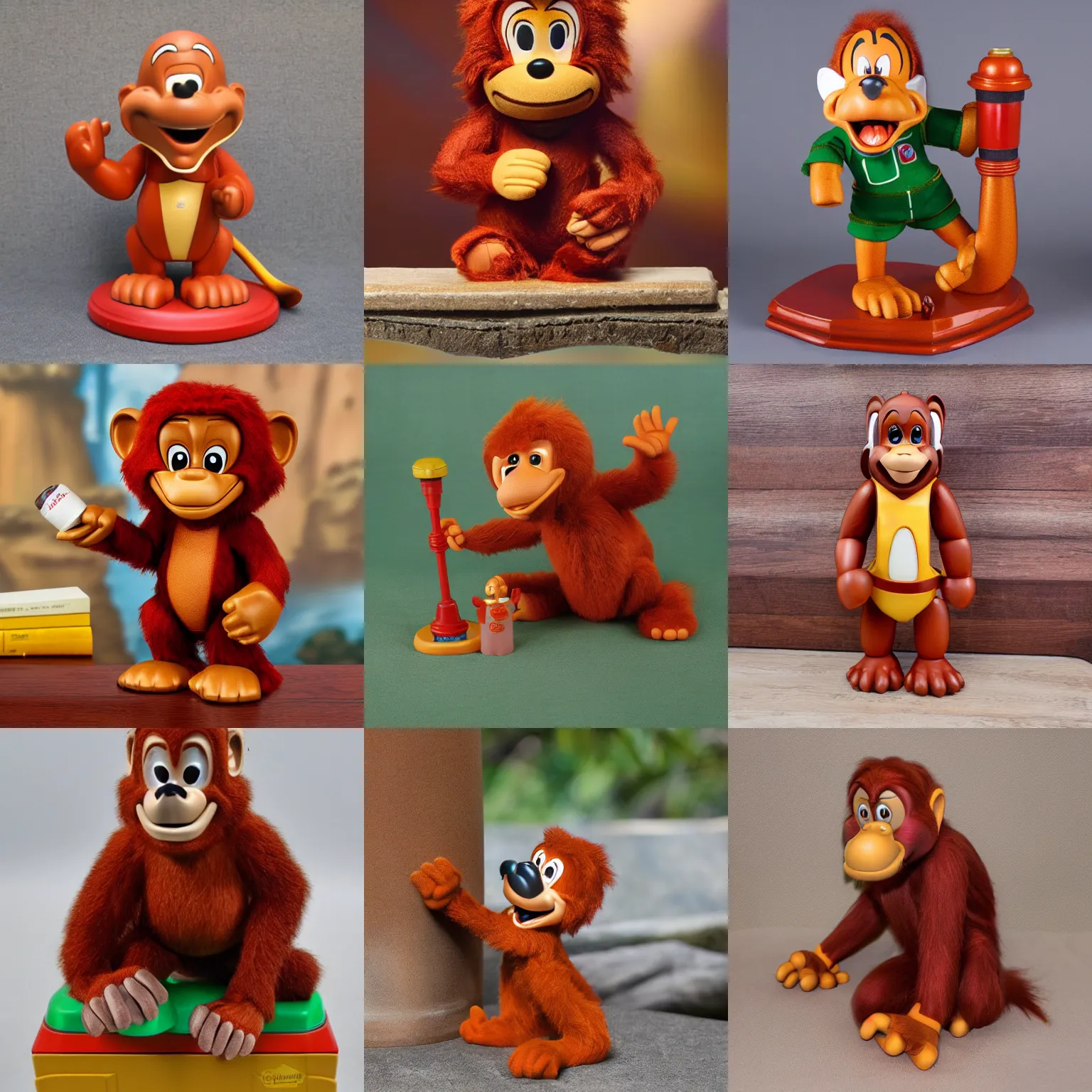 Prompt: red orangutan fro disney talespin shaking lighthouse toy